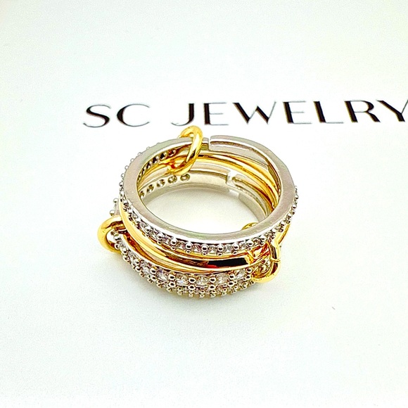 1 Gold & 3 Silver Interlocked Stackable Rings Adjustable Rings Modern Design - Picture 1 of 10
